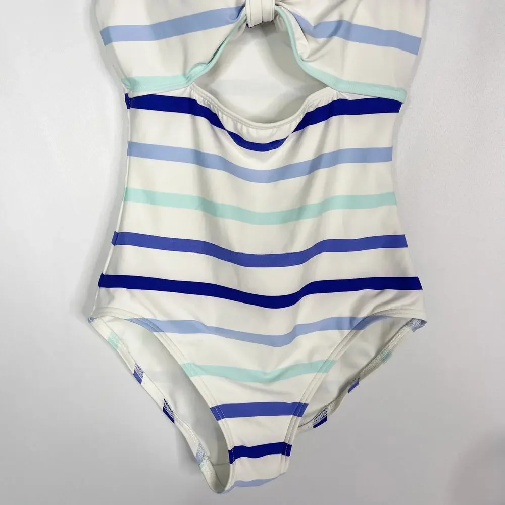 Kate Spade XSmall Blue White Striped Provincetown Cut Out One Piece Swimsuit XS